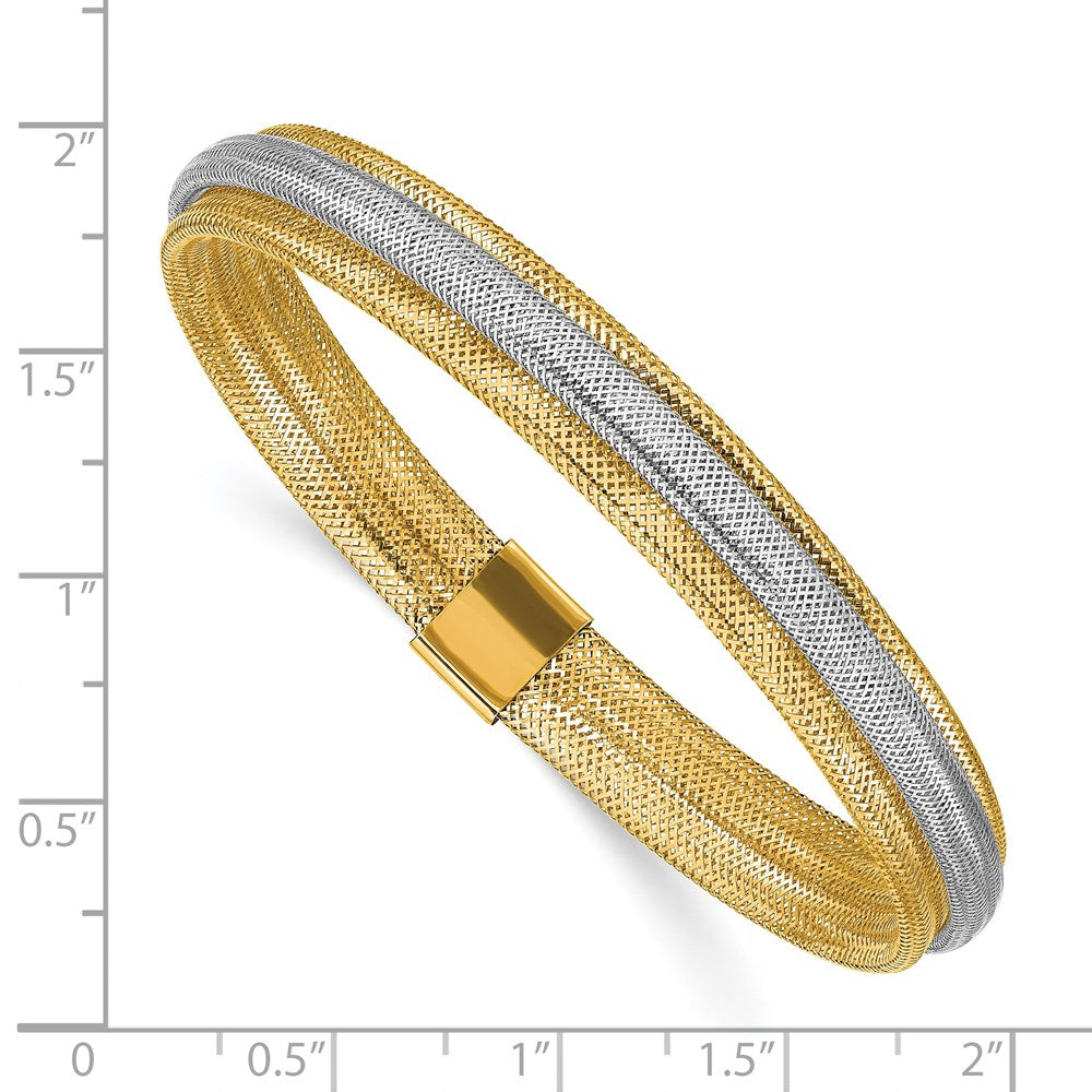 14K Gelb & Rhodium Poliert Netz Dehnbar Armband