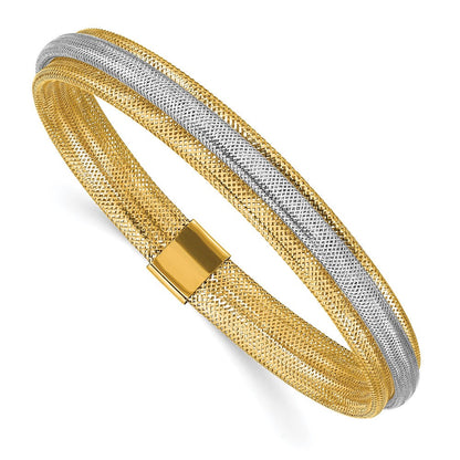 14K Gelb & Rhodium Poliert Netz Dehnbar Armband