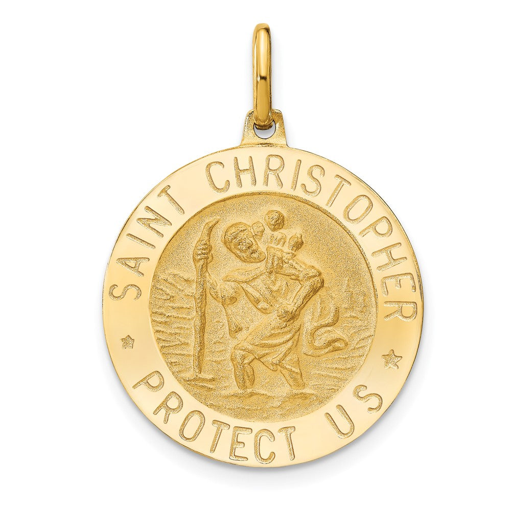 14K Gelbgold Poliert und Satiniert Rund St. Christopher Anhänger