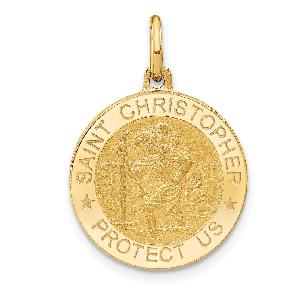 14K Gelbgold Poliert und Satiniert Rund St. Christopher Anhänger