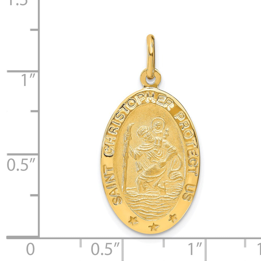 14K Gelbgold Poliert und Satiniert Oval St. Christopher Anhänger