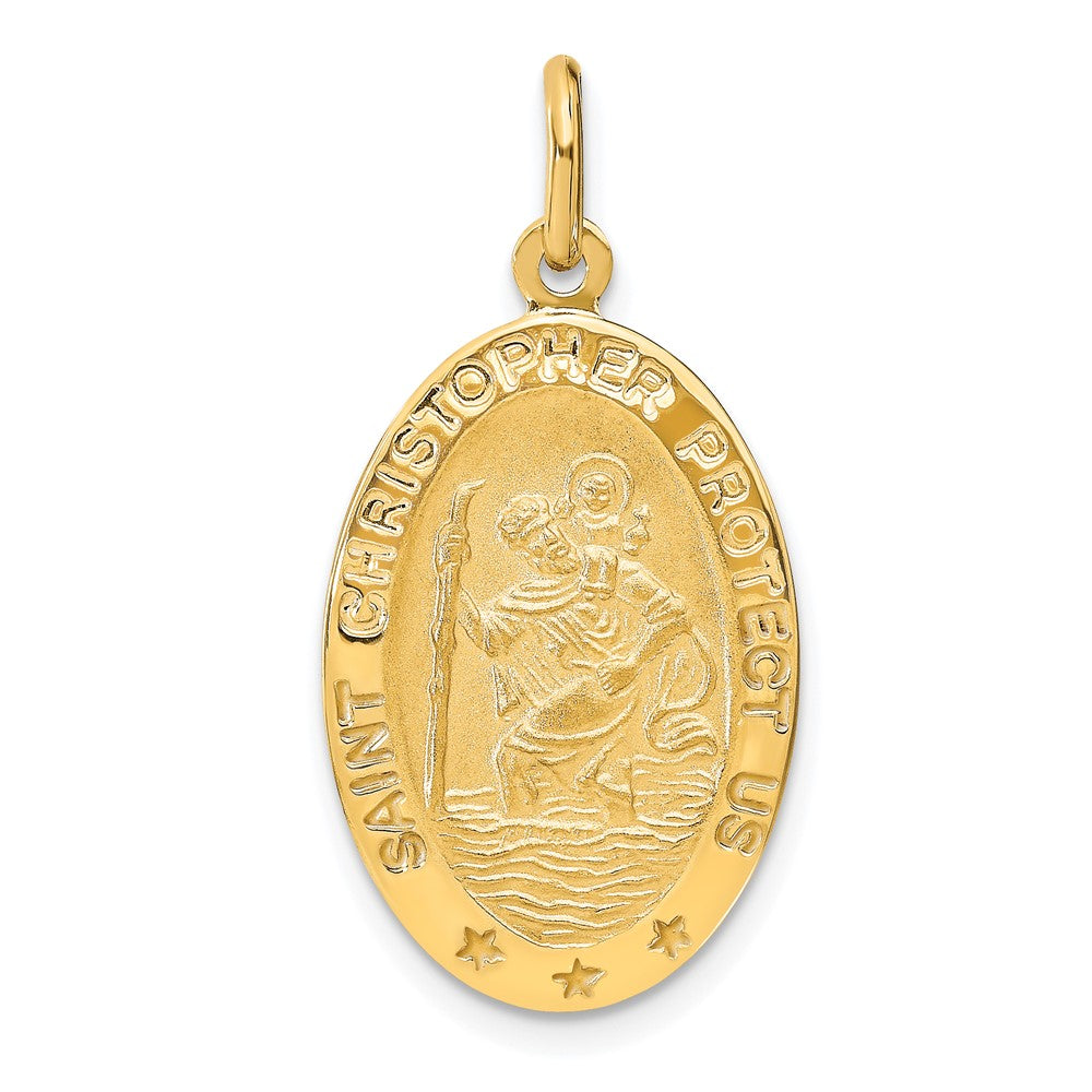 14K Gelbgold Poliert und Satiniert Oval St. Christopher Anhänger