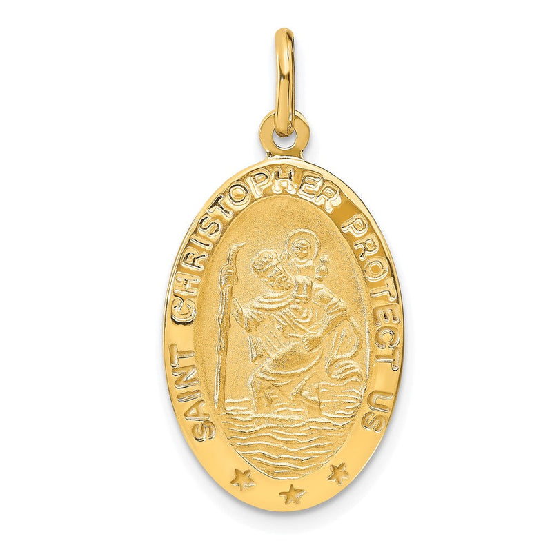 14K Gelbgold Poliert und Satiniert Oval St. Christopher Anhänger
