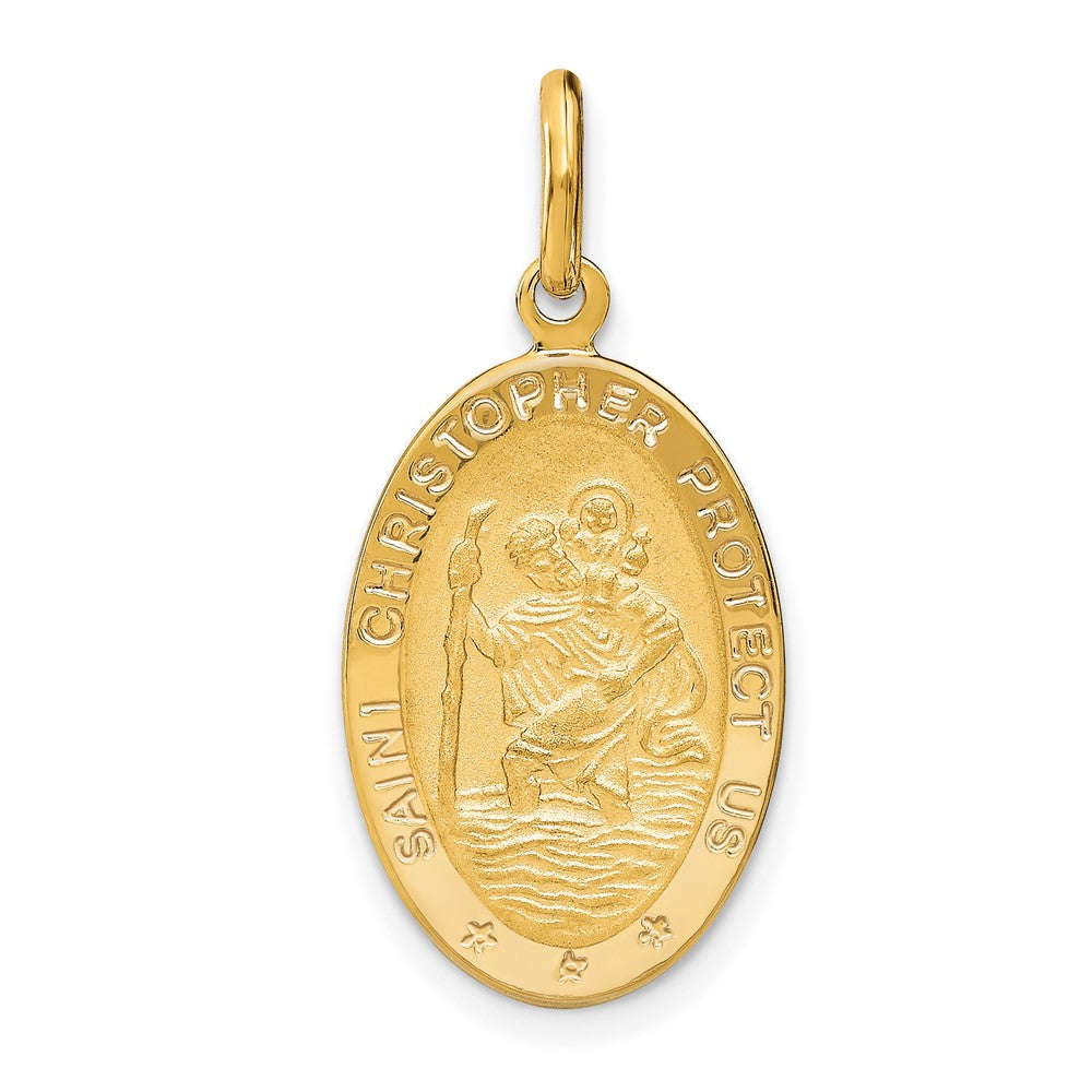 14K Gelbgold Poliert und Satiniert Oval St. Christopher Anhänger