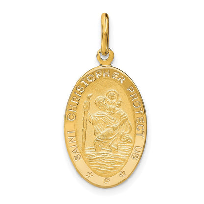 14K Gelbgold Poliert und Satiniert Oval St. Christopher Anhänger