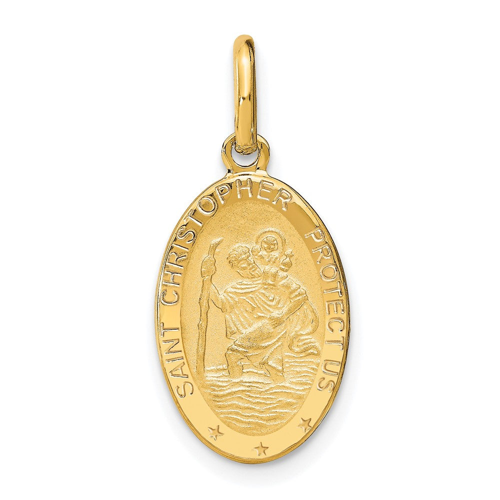 14K Gelbgold Poliert und Satiniert Oval St. Christopher Anhänger