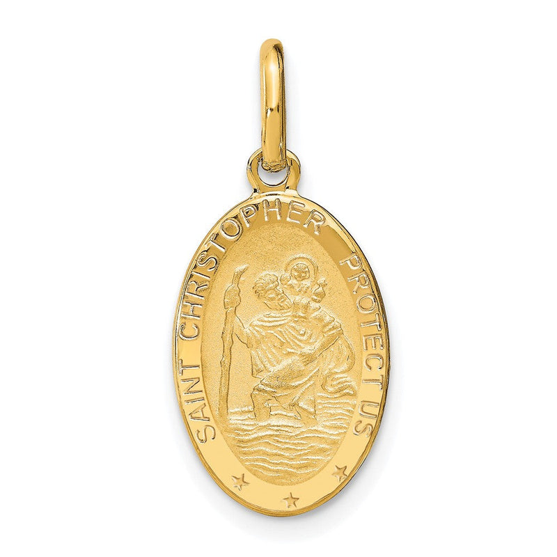 14K Gelbgold Poliert und Satiniert Oval St. Christopher Anhänger