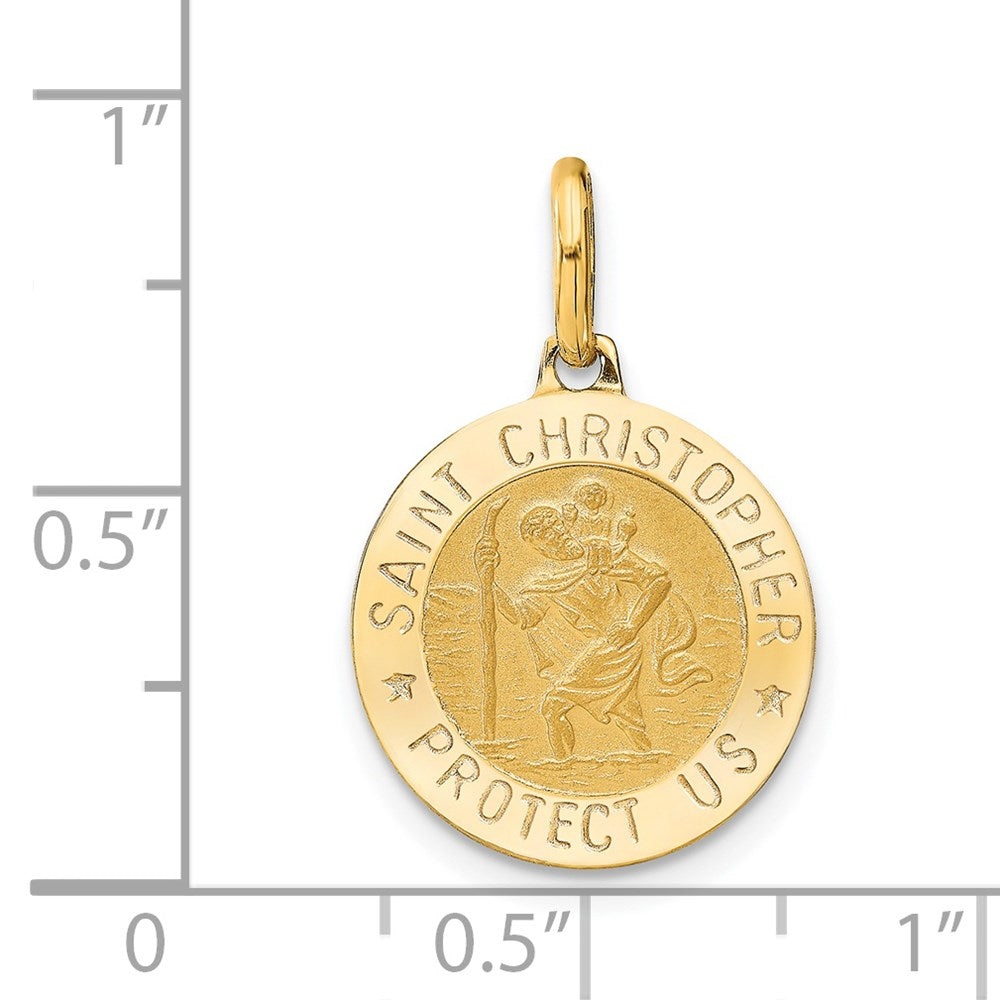 14K Gelbgold Poliert und Satiniert Rund St. Christopher Anhänger