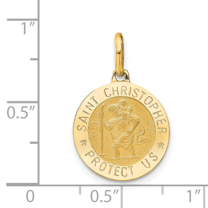 14K Gelbgold Poliert und Satiniert Rund St. Christopher Anhänger