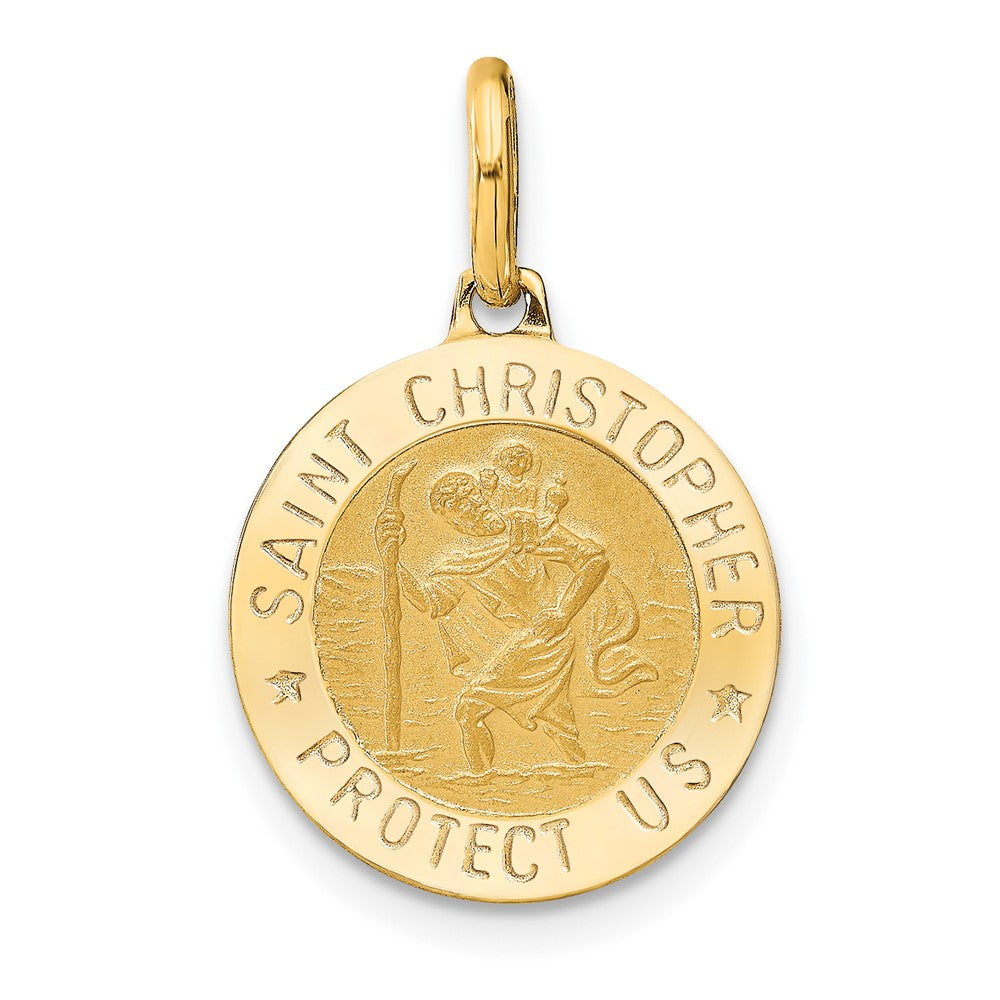 14K Gelbgold Poliert und Satiniert Rund St. Christopher Anhänger