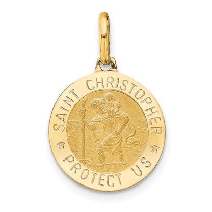 14K Gelbgold Poliert und Satiniert Rund St. Christopher Anhänger