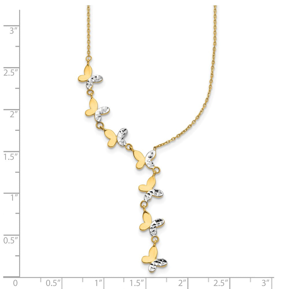 14K Gelb & Rhodiniert Poliert Diamantiert Schmetterling Halskette