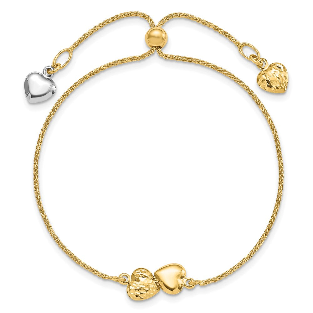 14K Bicolor Poliert Diamantiert Herz Verstellbar Armband