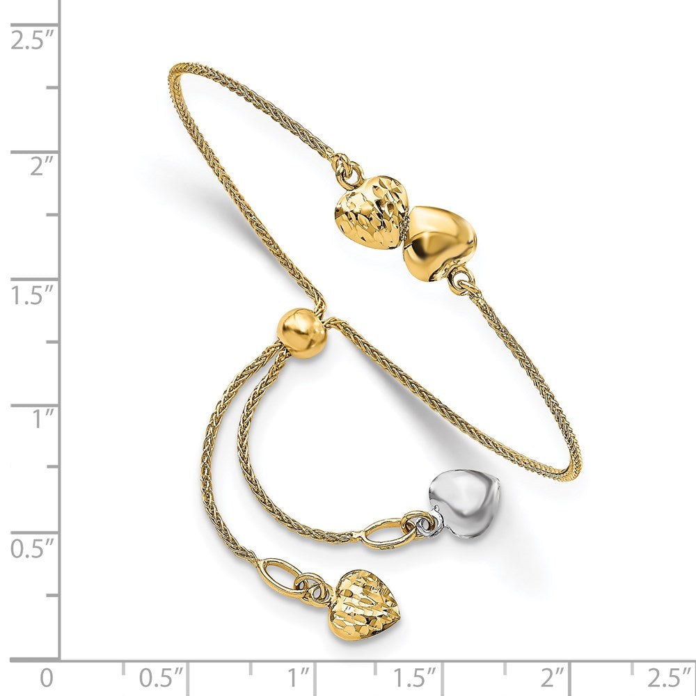 14K Bicolor Poliert Diamantiert Herz Verstellbar Armband