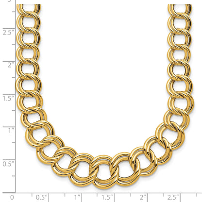 14K Gelbgold Poliert Abgestuft Doppelt Glieder Halskette