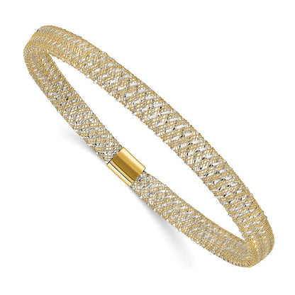 14K Gelb & Rhodium mit Poliert Dehnbar Armreif