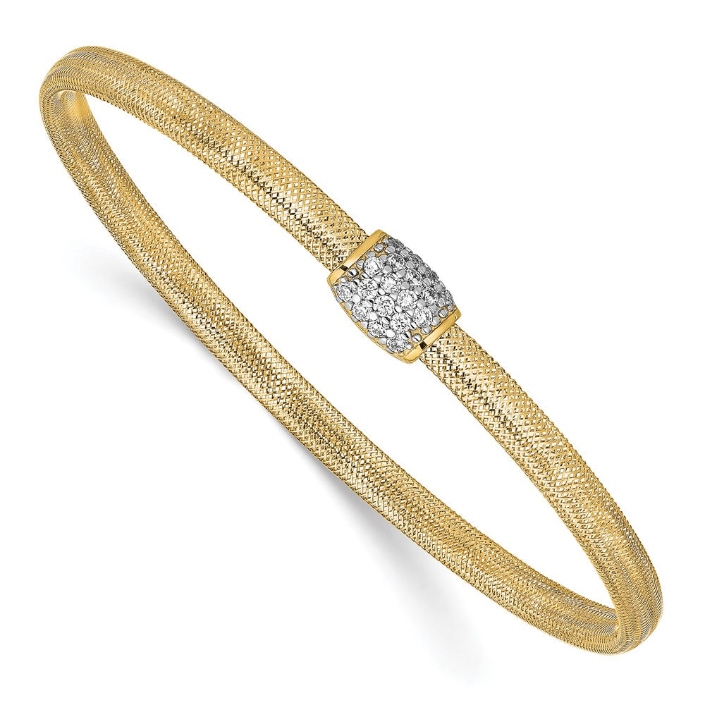 14K Gelbgold Zirkonia Poliert Dehnbar Armreif