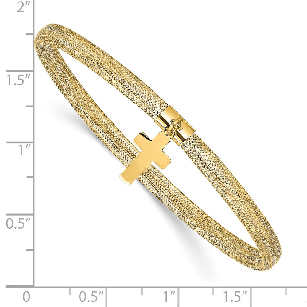 14K Gelbgold Poliert Kreuz Charm Dehnbar Armreif