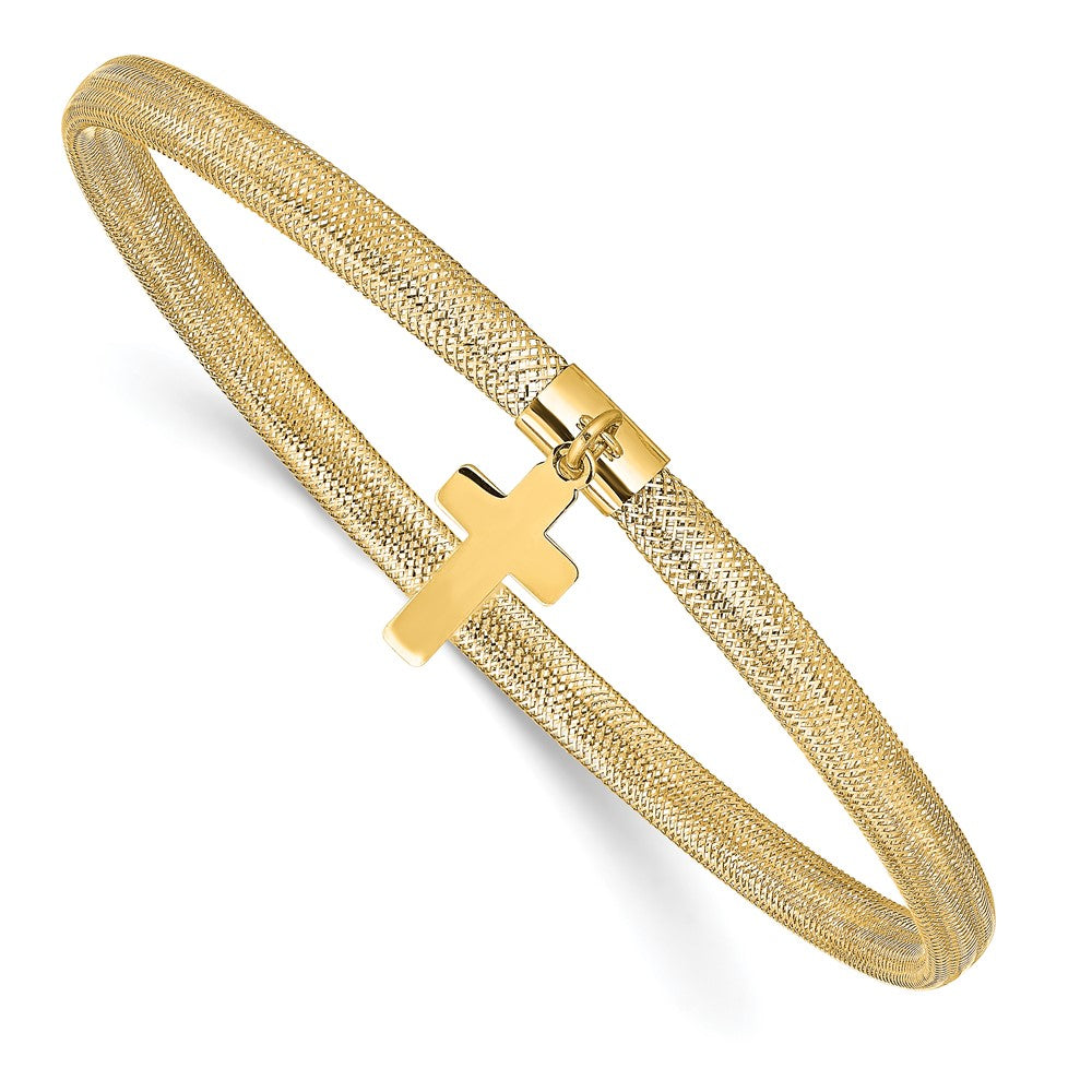 14K Gelbgold Poliert Kreuz Charm Dehnbar Armreif