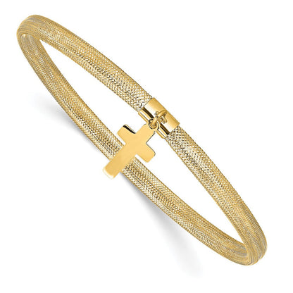 14K Gelbgold Poliert Kreuz Charm Dehnbar Armreif