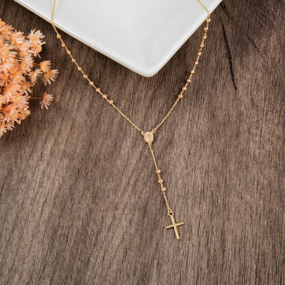 14K Bicolor Gelb und Roségold Kreuz Y Tropfen 1.25 Verlängerung. Halskette