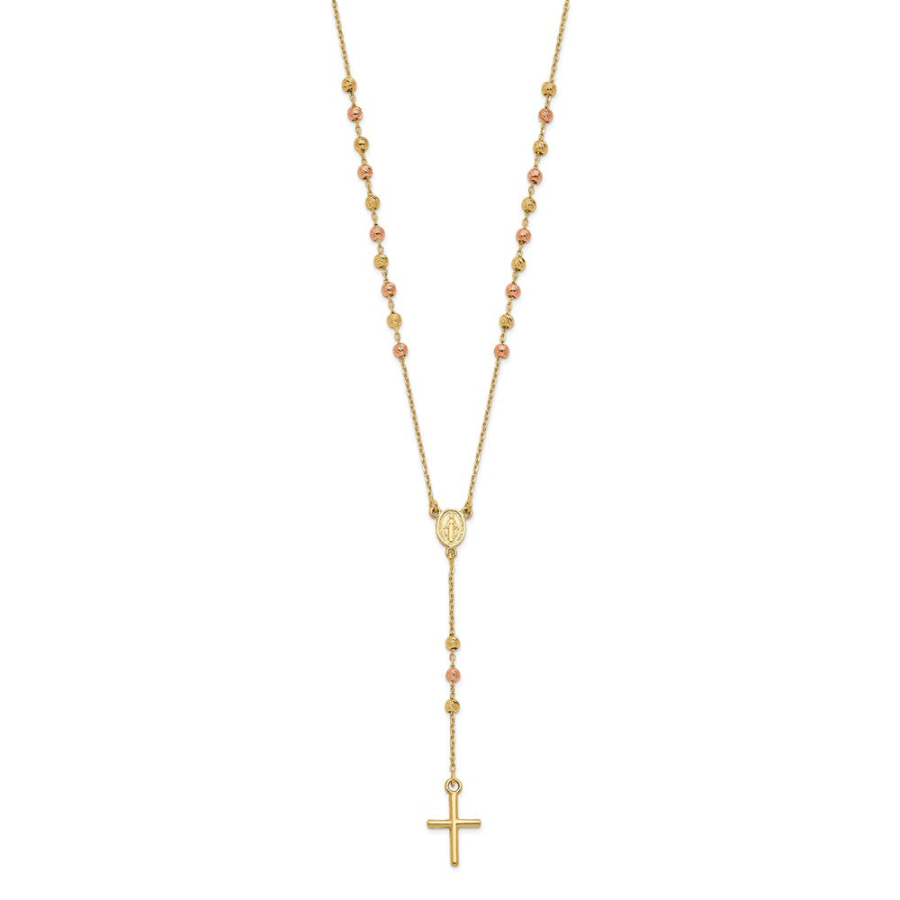 14K Bicolor Gelb und Roségold Kreuz Y Tropfen 1.25 Verlängerung. Halskette