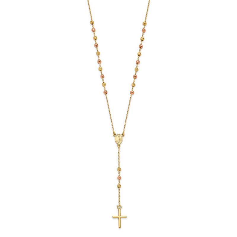 14K Bicolor Gelb und Roségold Kreuz Y Tropfen 1.25 Verlängerung. Halskette