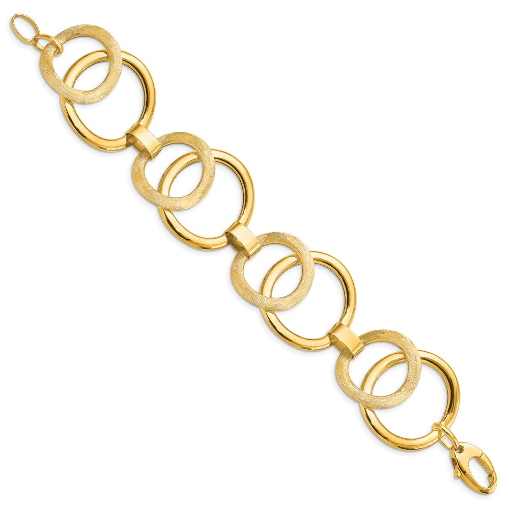 14K Gelbgold Poliert Scratch Finish Fantasieglieder Armband