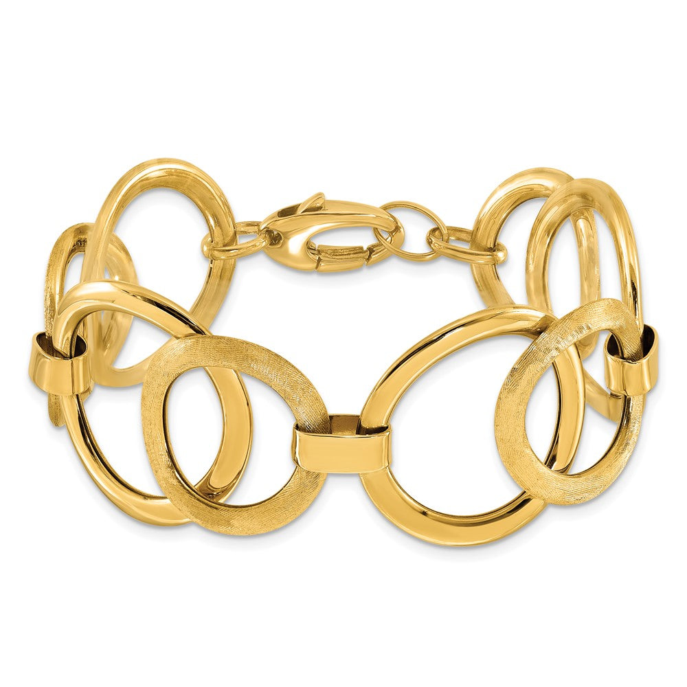 14K Gelbgold Poliert Scratch Finish Fantasieglieder Armband