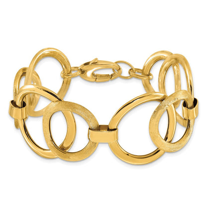 14K Gelbgold Poliert Scratch Finish Fantasieglieder Armband