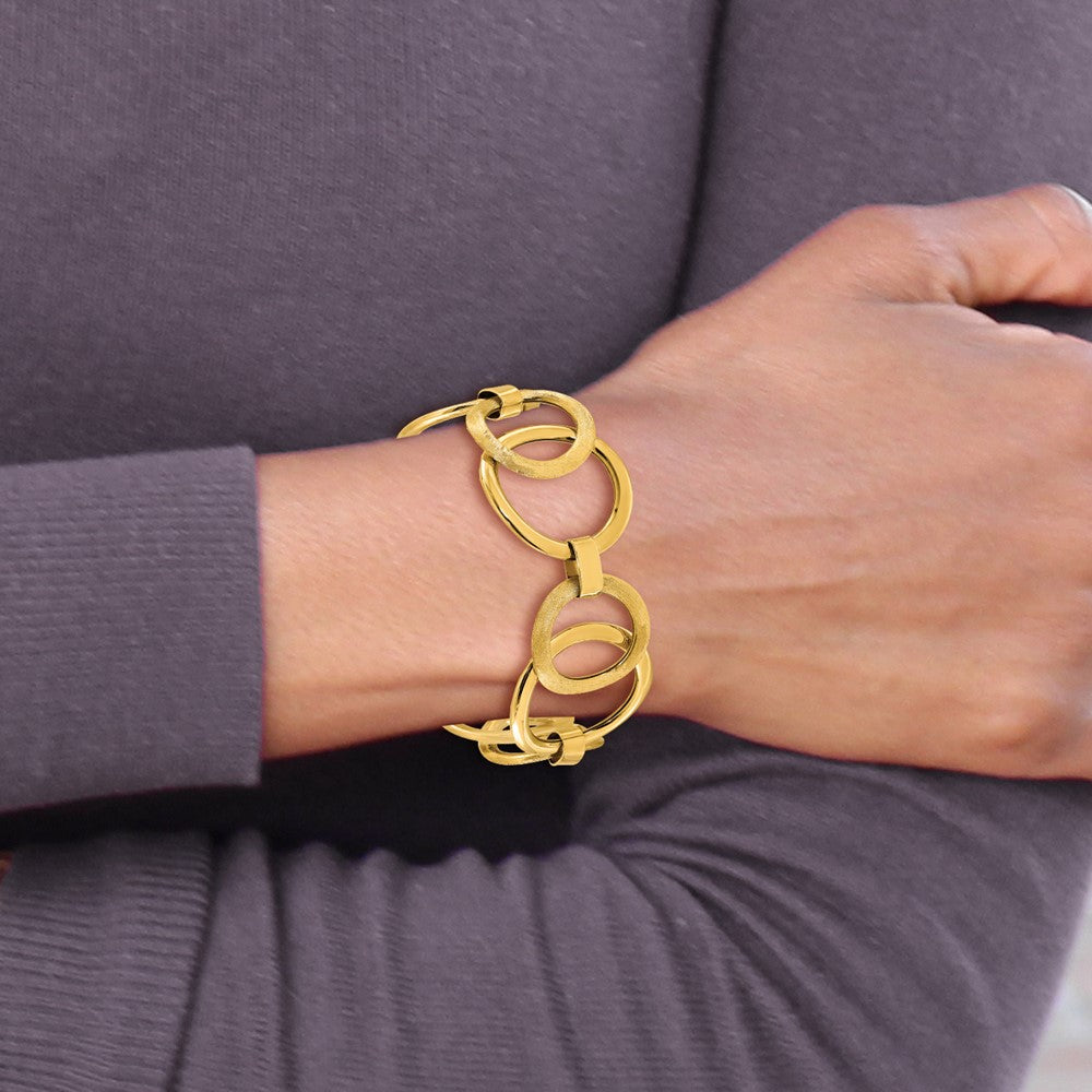 14K Gelbgold Poliert Scratch Finish Fantasieglieder Armband