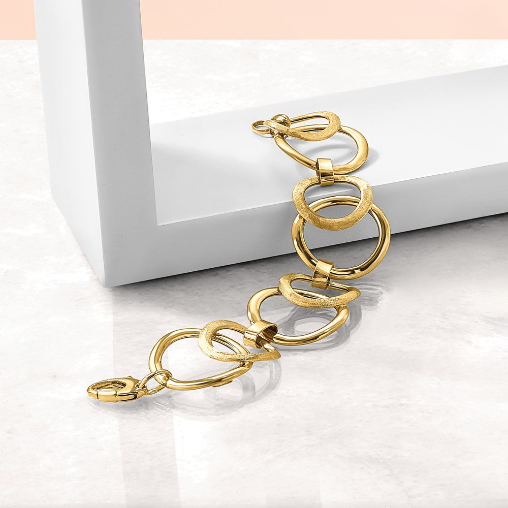 14K Gelbgold Poliert Scratch Finish Fantasieglieder Armband