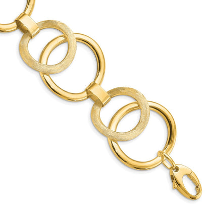 14K Gelbgold Poliert Scratch Finish Fantasieglieder Armband