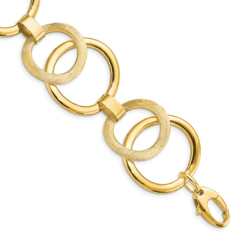 14K Gelbgold Poliert Scratch Finish Fantasieglieder Armband