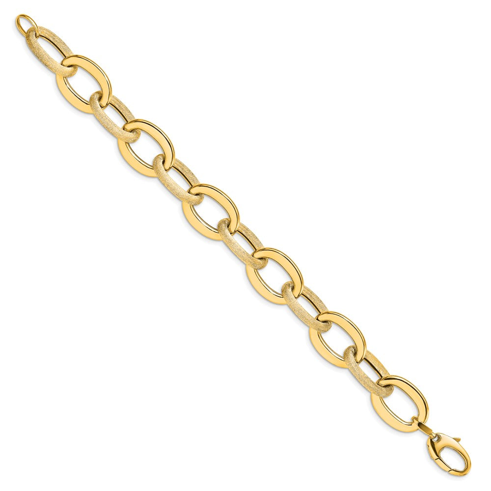 14K Gelbgold Poliert Scratch Finish Fantasieglieder Armband