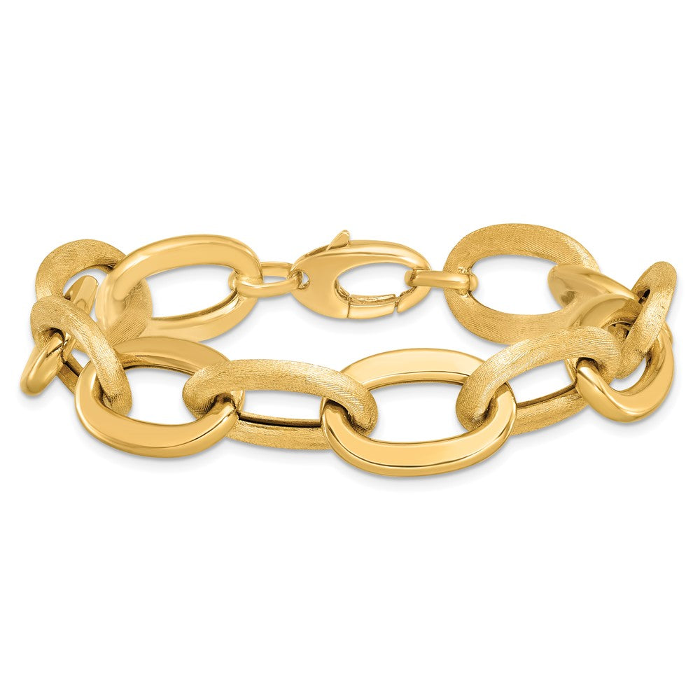 14K Gelbgold Poliert Scratch Finish Fantasieglieder Armband