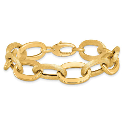 14K Gelbgold Poliert Scratch Finish Fantasieglieder Armband
