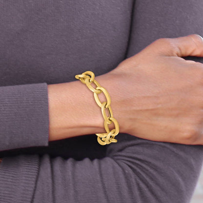14K Gelbgold Poliert Scratch Finish Fantasieglieder Armband