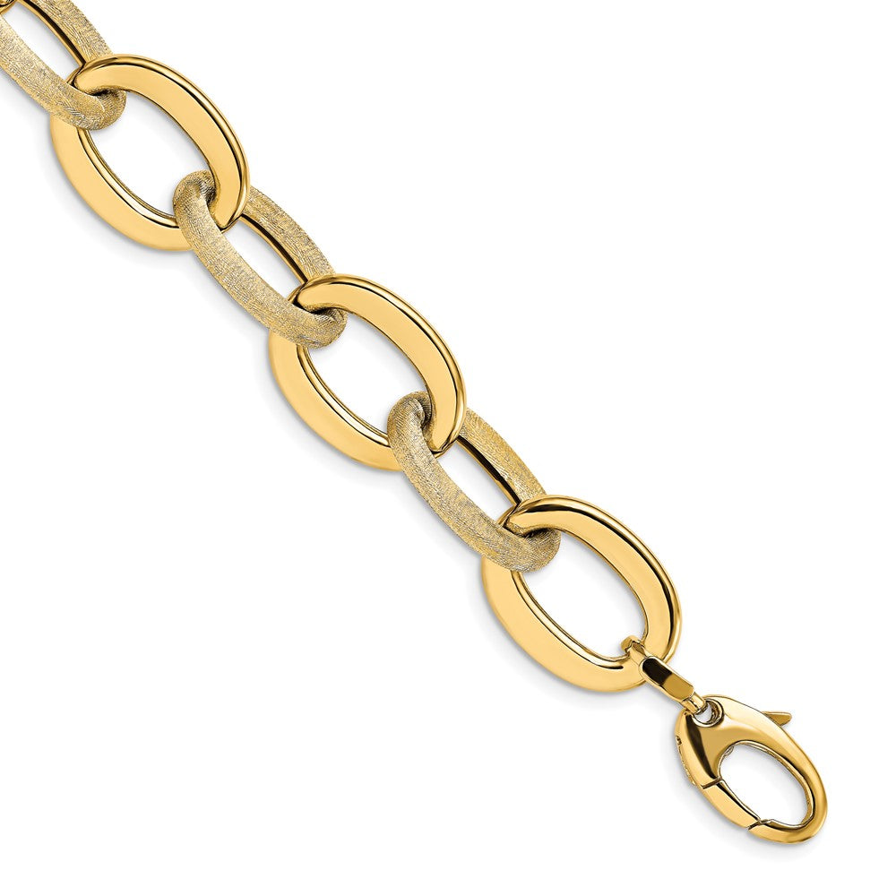 14K Gelbgold Poliert Scratch Finish Fantasieglieder Armband