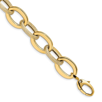14K Gelbgold Poliert Scratch Finish Fantasieglieder Armband