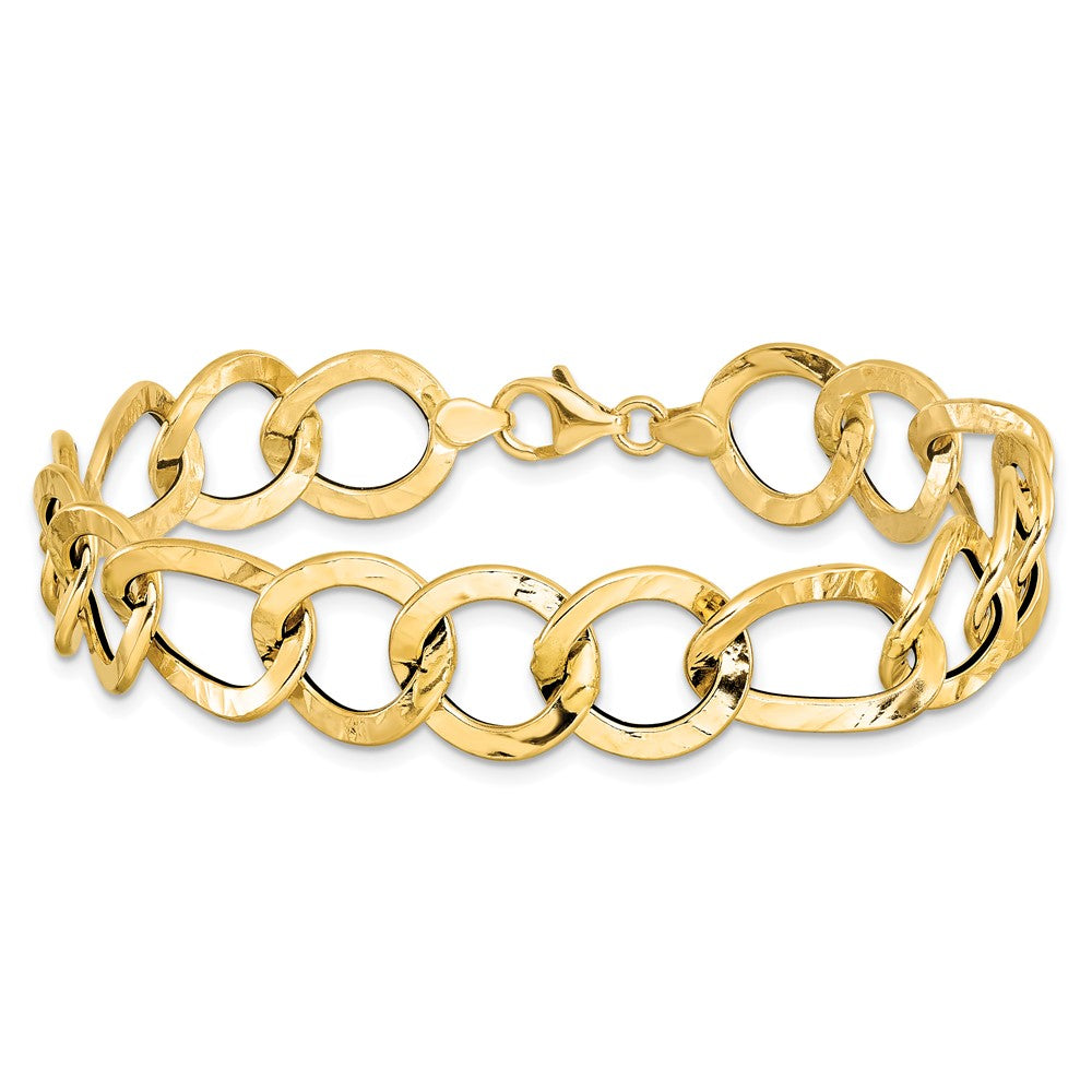 14K Gelbgold Poliert Strukturiert Fantasieglieder Armband