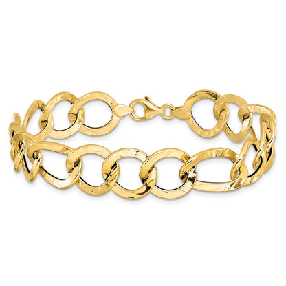 14K Gelbgold Poliert Strukturiert Fantasieglieder Armband