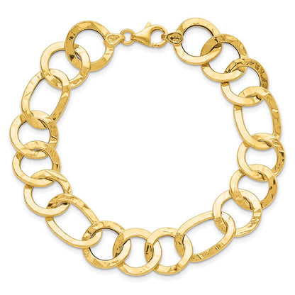 14K Gelbgold Poliert Strukturiert Fantasieglieder Armband