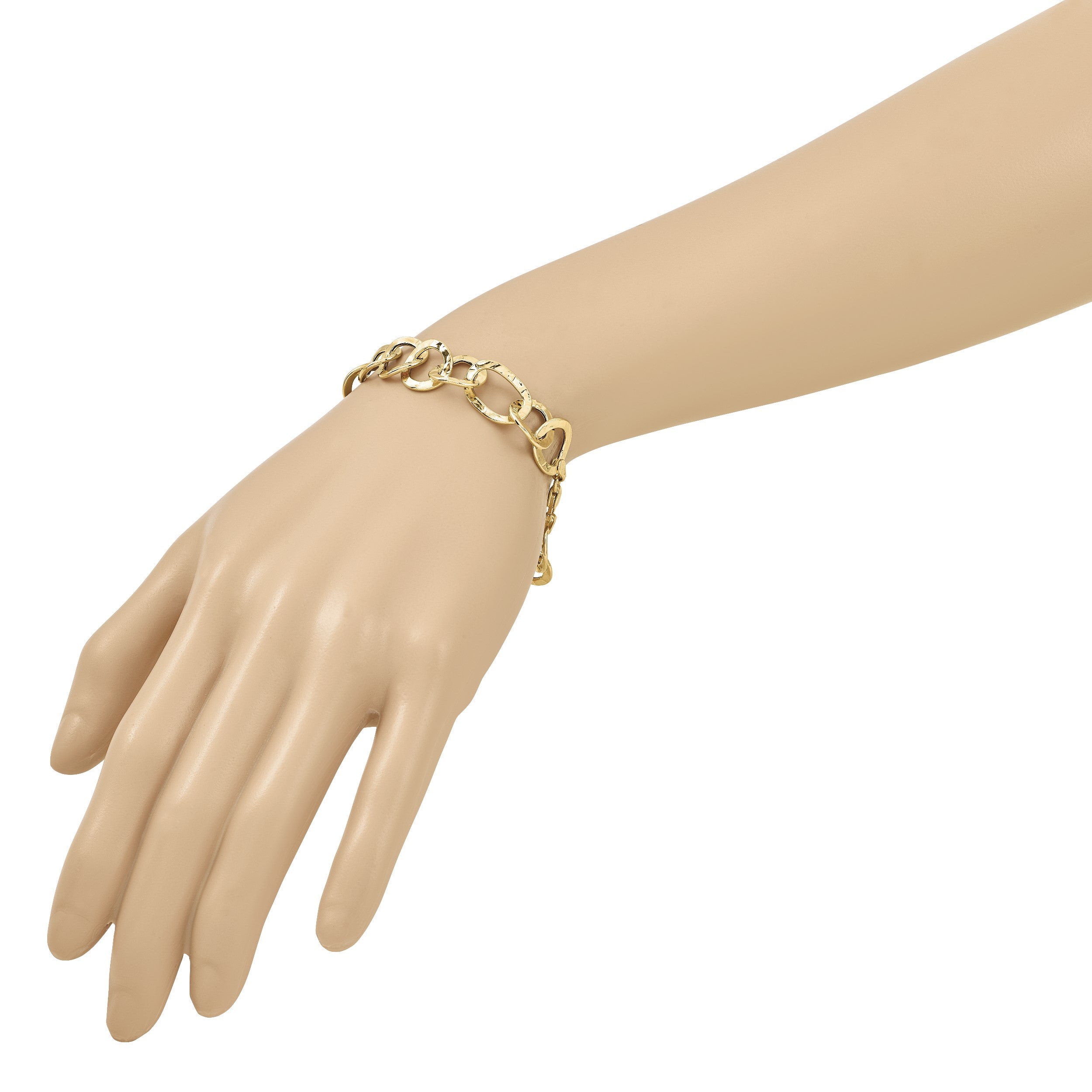 14K Gelbgold Poliert Strukturiert Fantasieglieder Armband