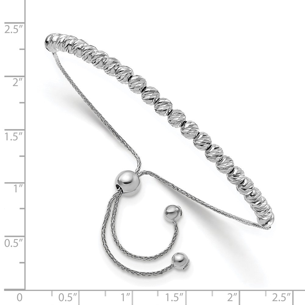 14K Weißgold Poliert Diamantiert Gekugelt Bolo Adj. Armband