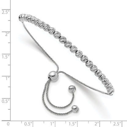 14K Weißgold Poliert Diamantiert Gekugelt Bolo Adj. Armband