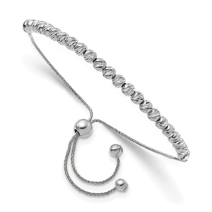 14K Weißgold Poliert Diamantiert Gekugelt Bolo Adj. Armband
