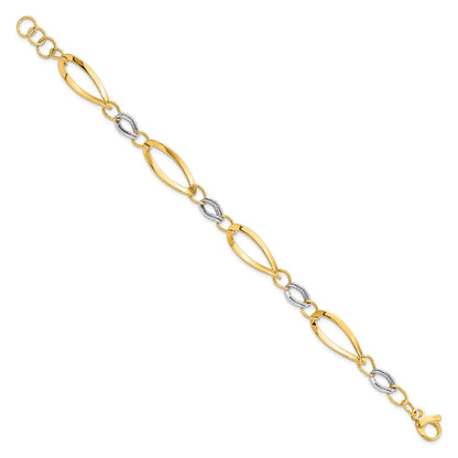 7.25 Zoll 14K Bicolor Poliert und Diamantiert Glieder mit 1/2 Zoll. Verlängerung. Armband