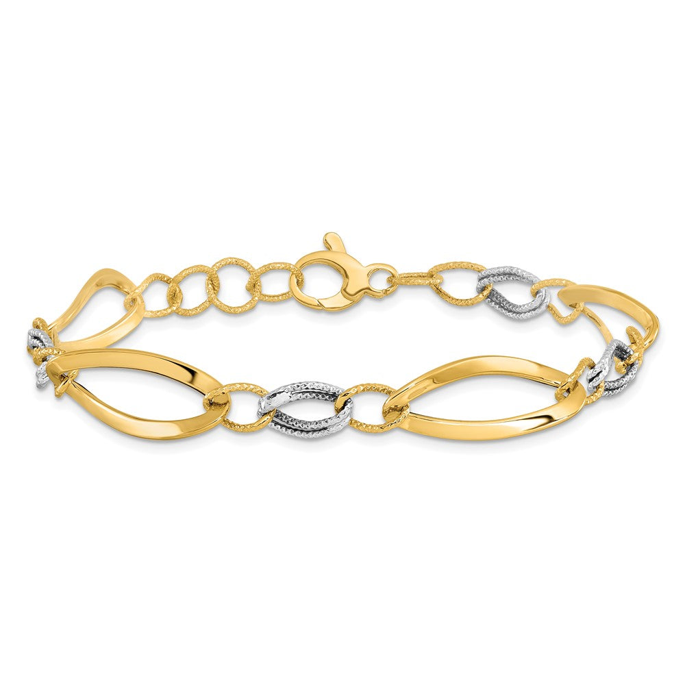 7.25 Zoll 14K Bicolor Poliert und Diamantiert Glieder mit 1/2 Zoll. Verlängerung. Armband