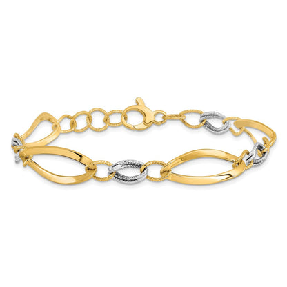 7.25 Zoll 14K Bicolor Poliert und Diamantiert Glieder mit 1/2 Zoll. Verlängerung. Armband